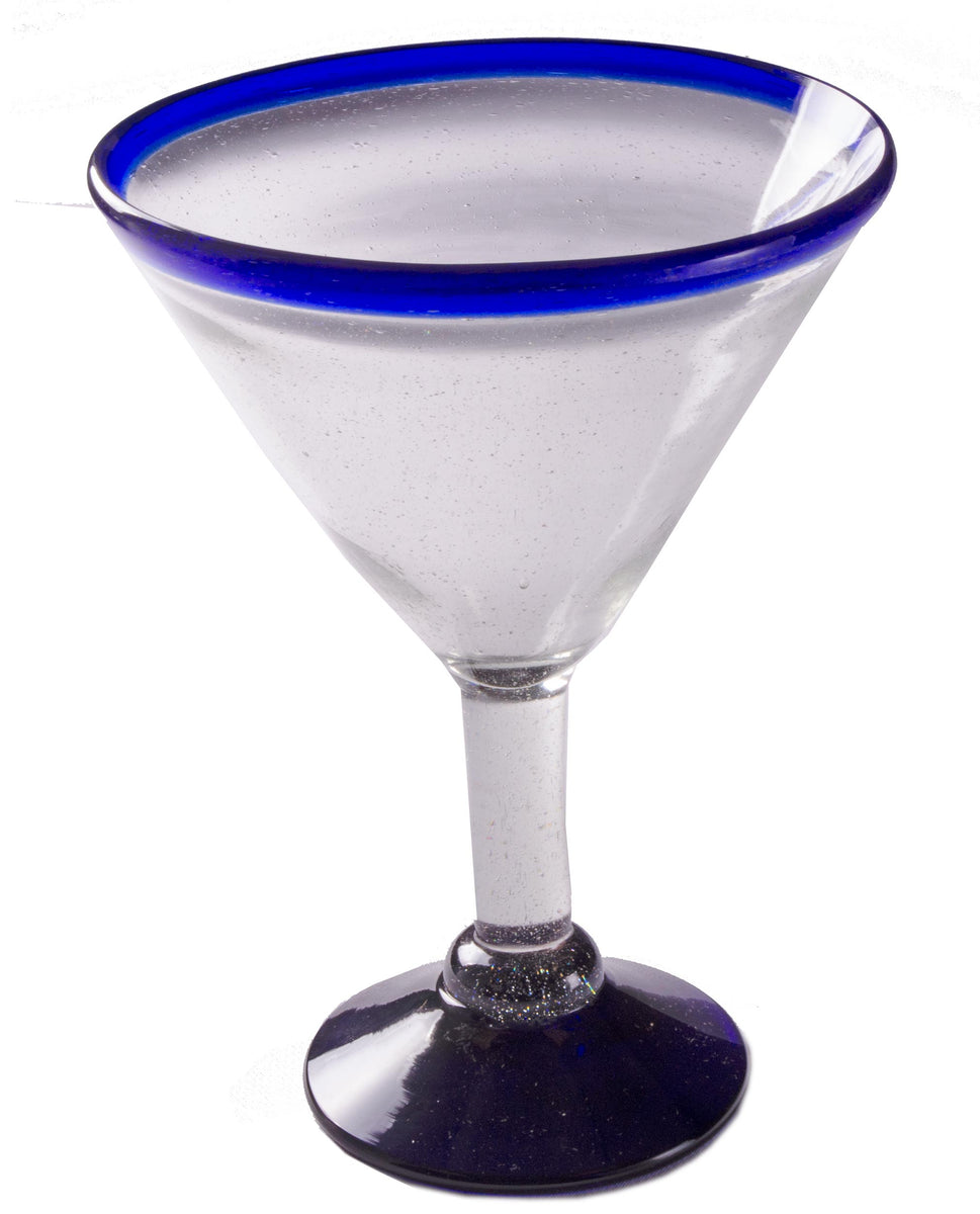 Set Of Jug And Six Blue Rim Margarita Glasses