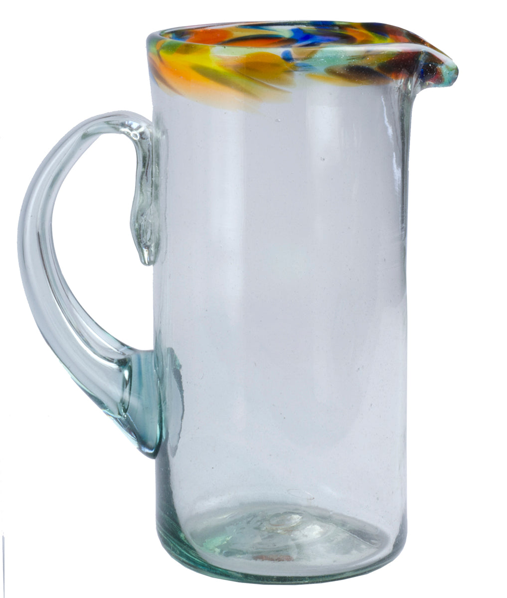 Handmade Orion Mexican Glassware Confetti Rim 80 oz Bola Pitcher