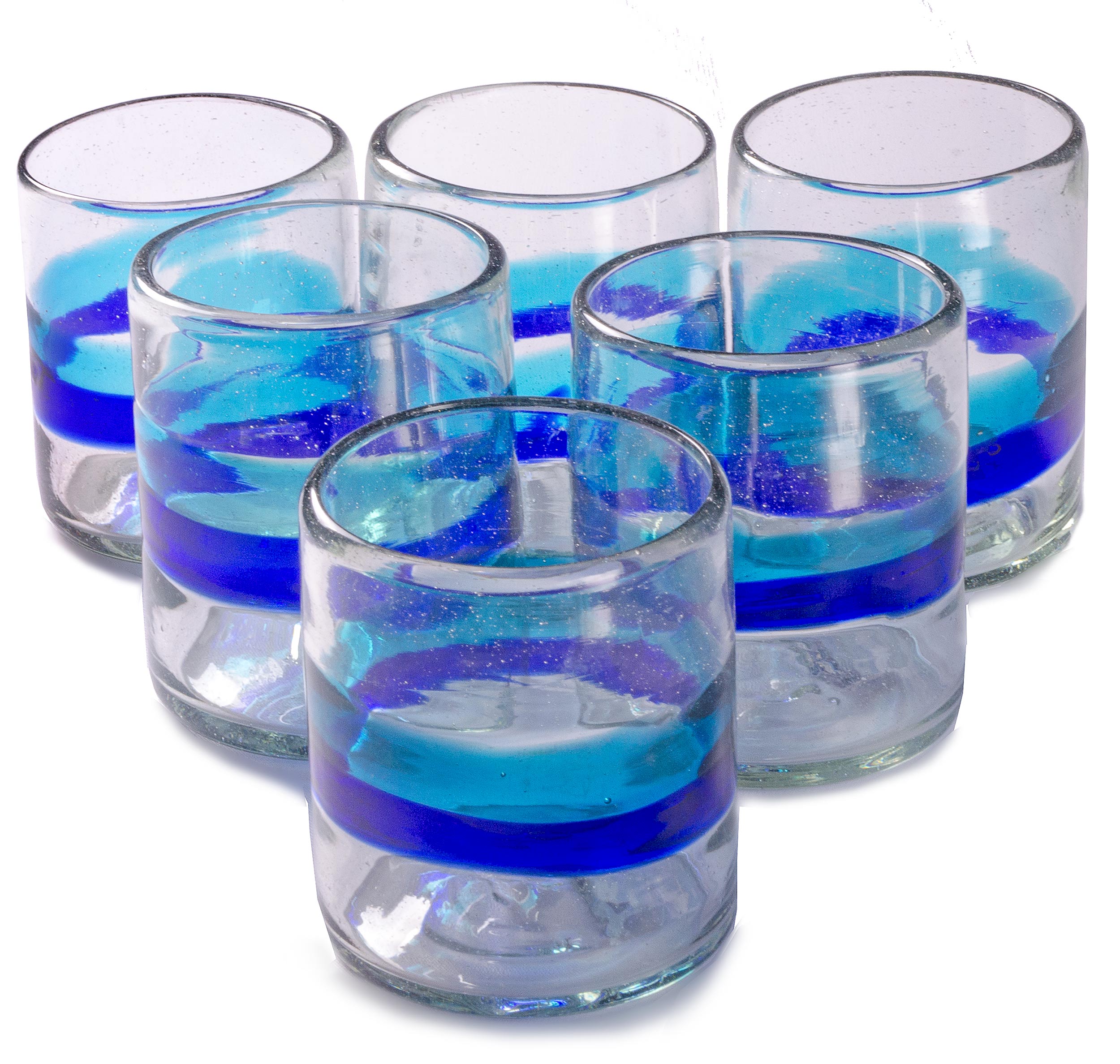 Orion Banded Turquoise/Cobalt 12 oz All Purpose - Set of 6 - Orion's Table Mexican Glassware